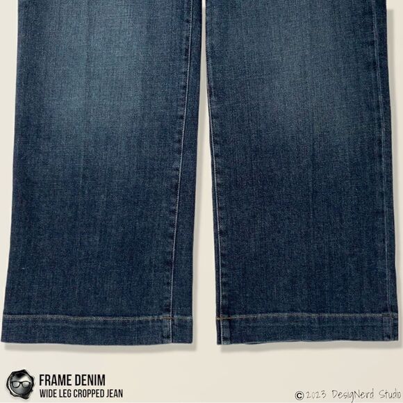 FRAME DENIM WIDE LEG CROPPED JEANS IN MOSEY BLUE STRETCH DENIM WOMEN’S SIZE 28 - Picture 4 of 15